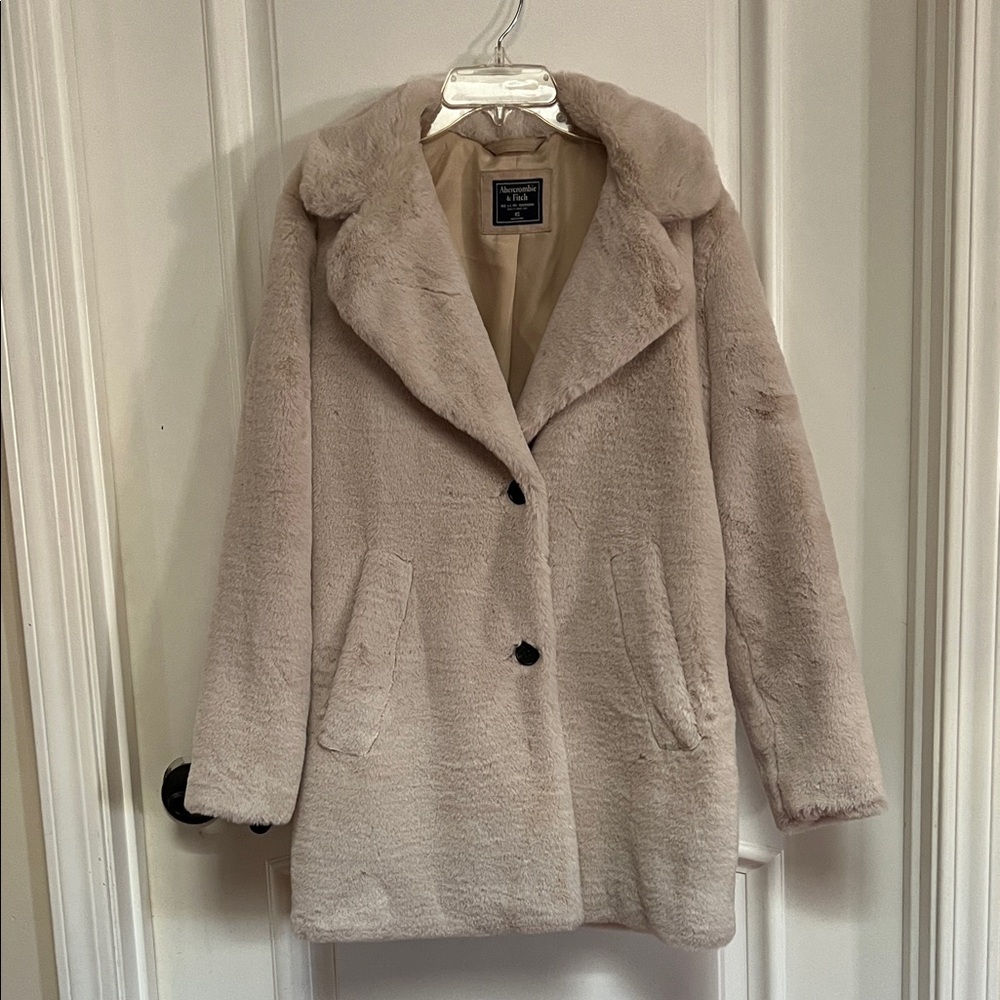 Abercrombie & Fitch Cream Faux Fur Jacket